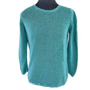 J.McLaughlin Beachy Preppy Turquoise Linen Cotton Chunky Knit Crewneck Sweater S